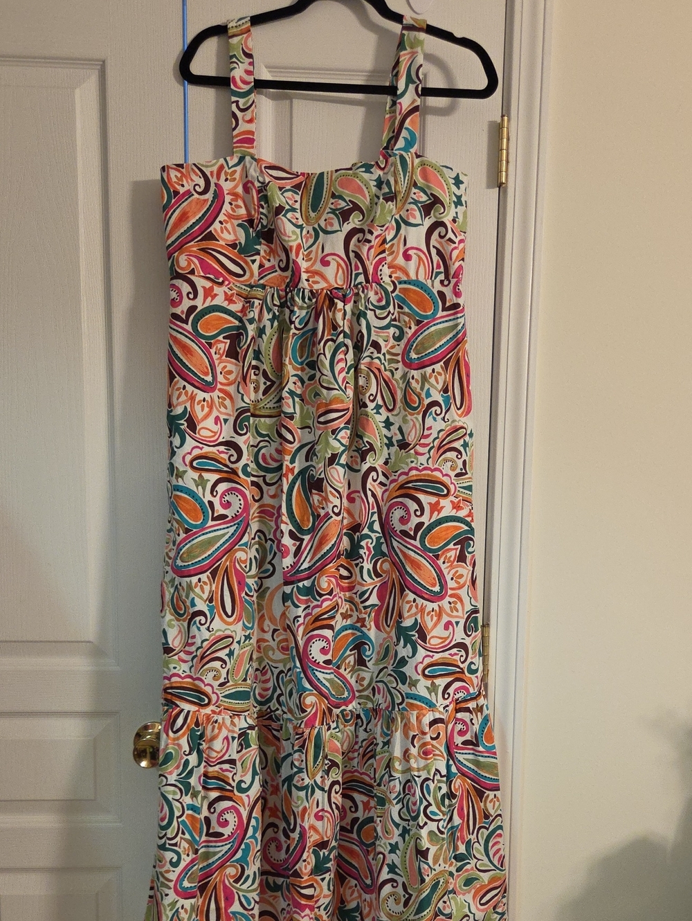 London Times Paisley Maxi Dress in White, Pink, Orange, Green, Teal